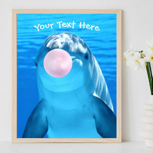 Poster Golfinho Fofo, Bolha de Chiclete, Nome ou Mensagem