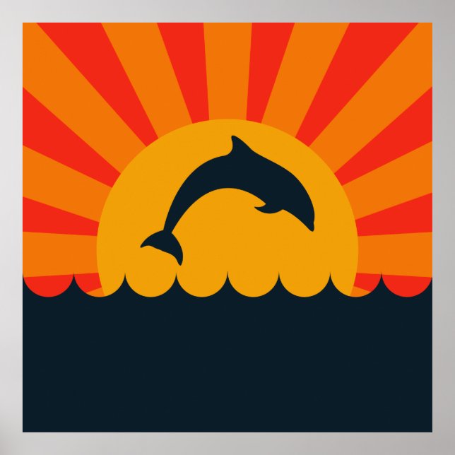 Pôster Golfinho saltando para fora da ilustração da água (Frente)