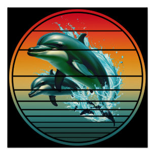 Pôster Golfinho Vintage Oceano Criatura Marinha Golfinhos