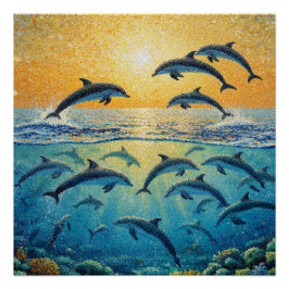 Pôster Golfinhos Ao Pôr do Sol l