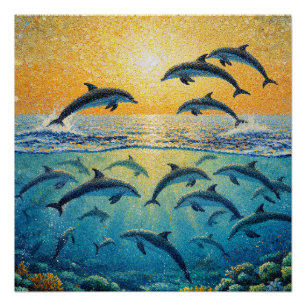 Pôster Golfinhos Ao Pôr do Sol l