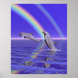 Poster Golfinhos e arco-íris