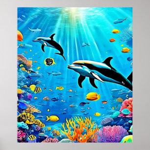 Poster Golfinhos e Recife: Alegria Submarina