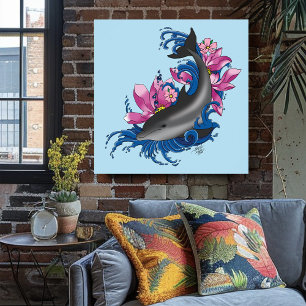 Poster Golfinhos Flores de Lotus Cerejeiros