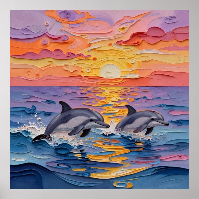 Poster Golfinhos Impasto e Ondas do Oceano   (Frente)