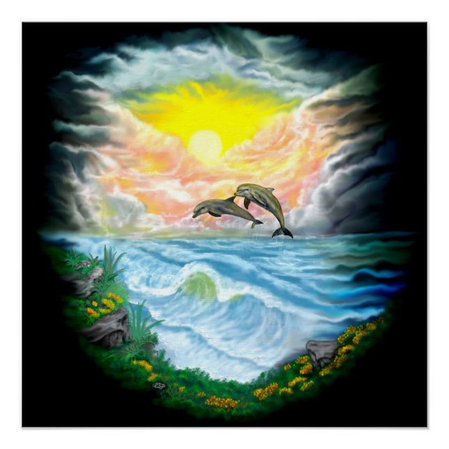 Pôster Golfinhos Jogando ao Sol (Frente)