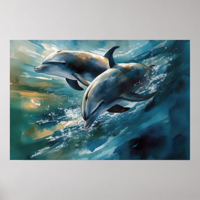 Poster Golfinhos no Oceano Azul (Frente)