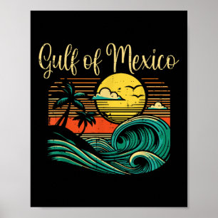 Poster Golfo do México Praia Ondas Vintage Surf Tropical