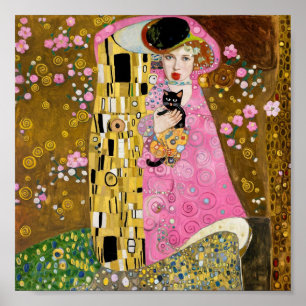 Poster Goma de bolhas rosa com arte de gato Gustav Klimt