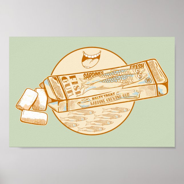 Poster Goma de mascar com sabor a sardinha peixe engraçad (Frente)