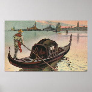 Pôster Gôndola do La de Veneza do aquarelle do vintage
