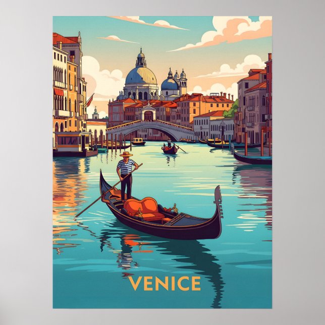 Poster Gondola ride in Venice with historic buildings (Frente)