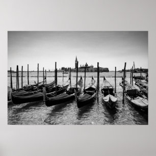 Poster Gôndolas em Veneza em preto e branco