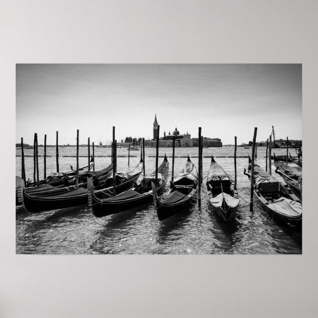 Poster Gôndolas em Veneza em preto e branco (Frente)