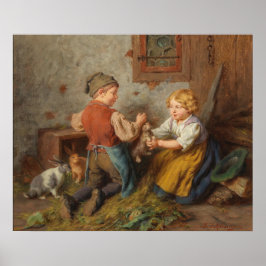 Poster Good Friends (Young Boys Playing With Pet Rabbit)