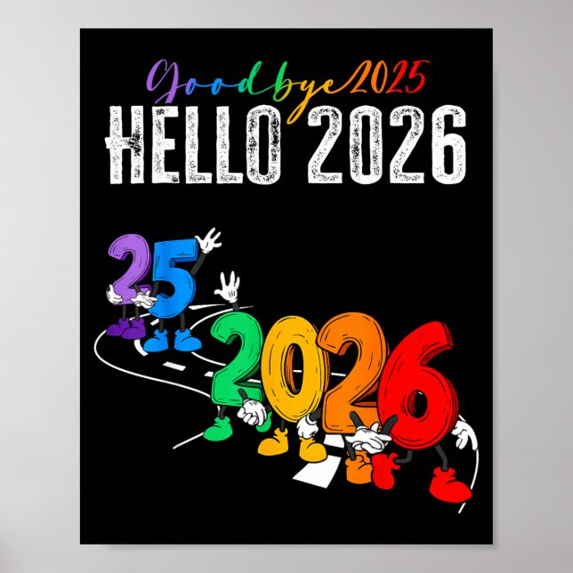 Poster Goodbye 2025 Hello 2026 Funny Cartoon New Year Boy (Frente)