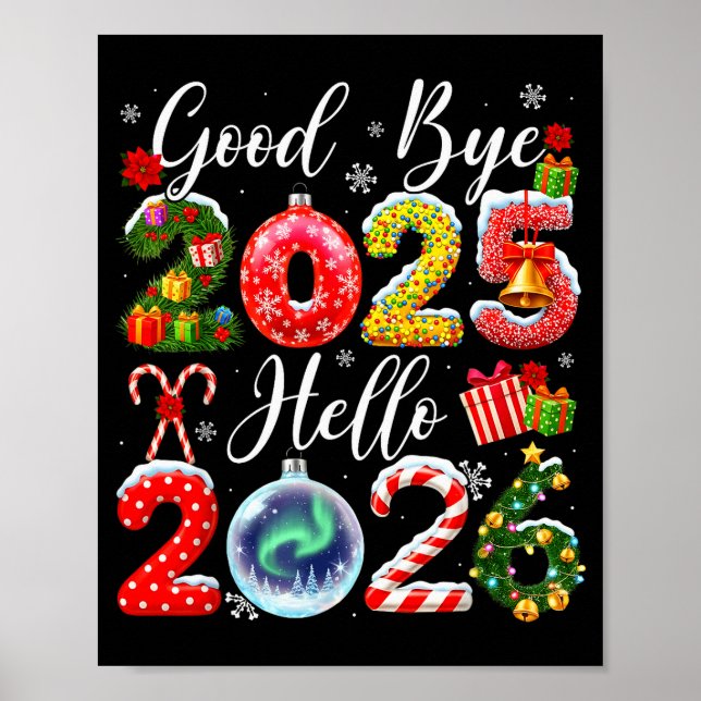 Poster Goodbye 2025 Hello 2026 Merry Christmas Happy New  (Frente)