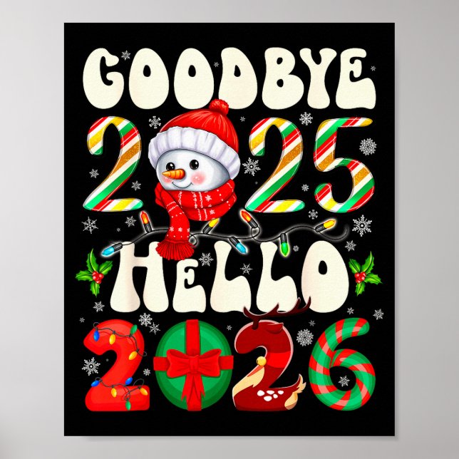Poster Goodbye 2025 Hello 2026 Merry Christmas Happy New  (Frente)