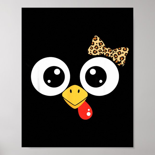 Poster Googly-eyed Turkey With Leopard Bow, Funny Cartoon (Frente)