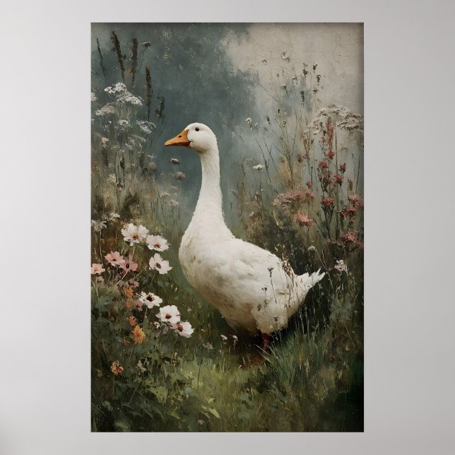 Poster Goose Flowers Print, Antique Spring Digital (Frente)