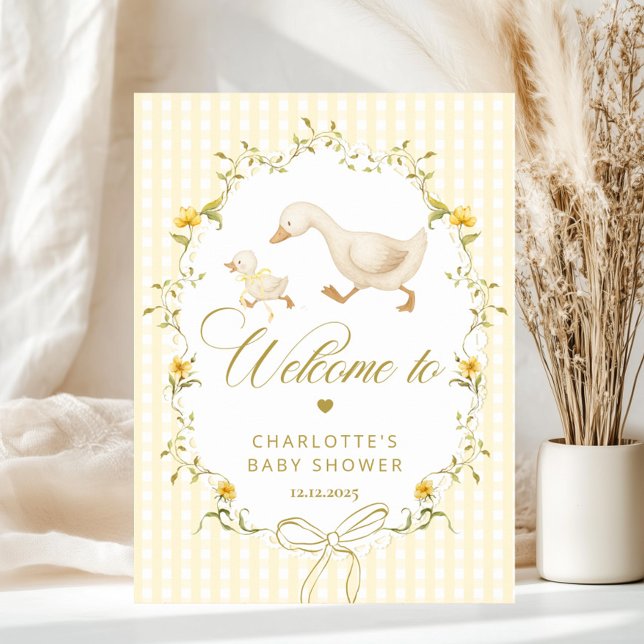 Poster Goose Gender neutral Gingham Baby Shower Welcome (Criador carregado)