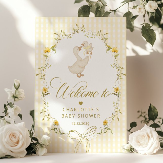 Poster Goose Gender neutral Gingham Baby Shower Welcome (Criador carregado)