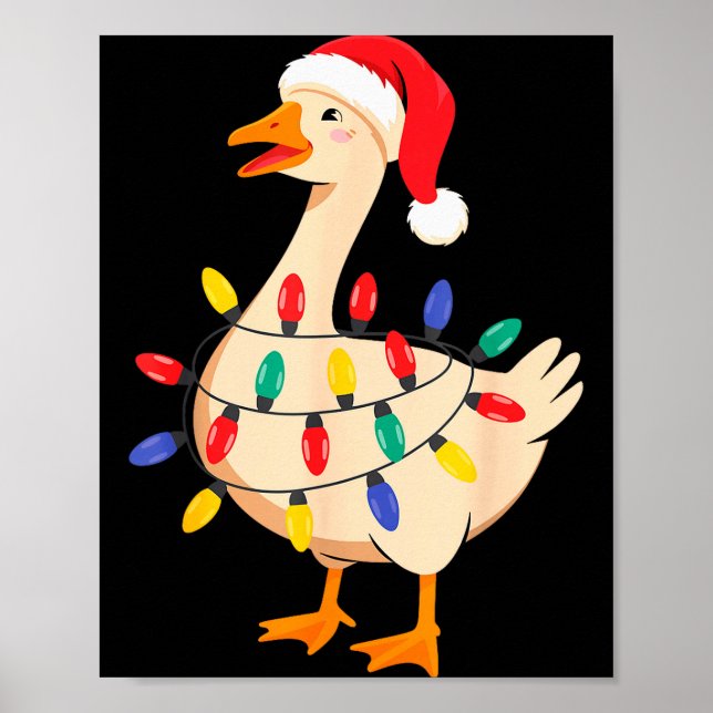 Poster Goose Santa Hat Funny Christmas Lights Xmas Tree M (Frente)