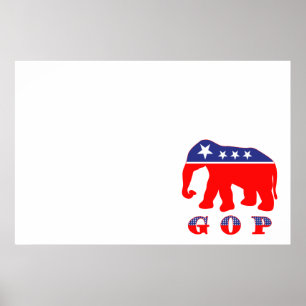 Poster GOP - Elefante vermelho, branco e azul
