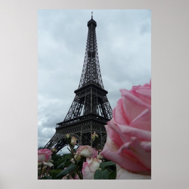 Poster Gorgeous Eiffel Tower with Pink Roses Paris (Frente)