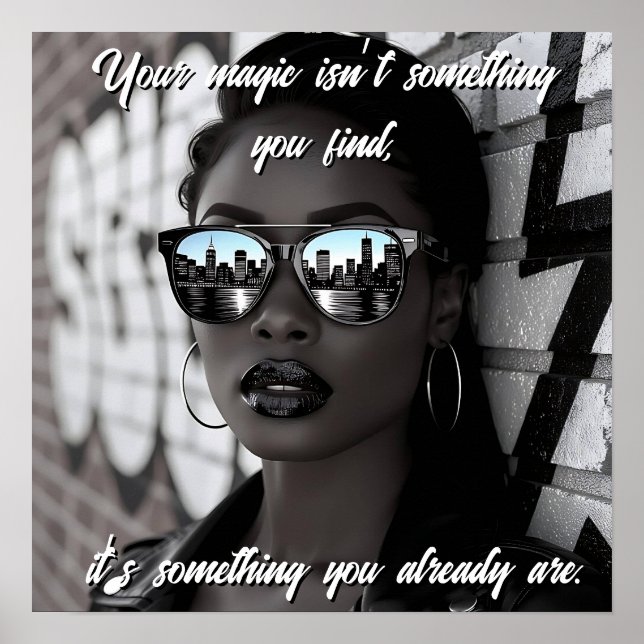 Poster Gorgeous Woman in City with Sunglasses and Quote (Frente)