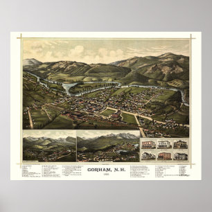 Pôster Gorham, mapa panorâmico do NH - 1888