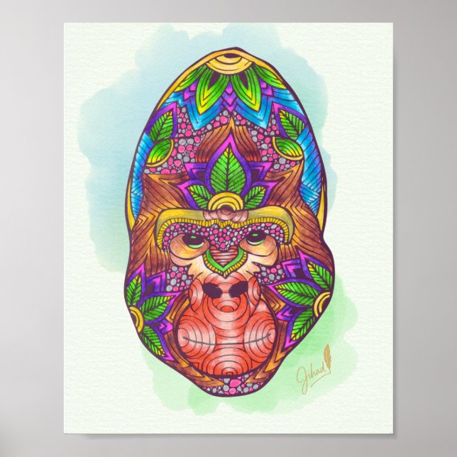 Poster Gorila de cor manual (Frente)