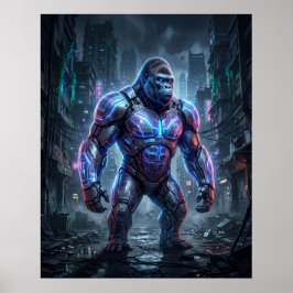 Poster Gorila Holograma Ruínas Neon