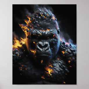 Poster Gorila Inferno – Arte Digital de Fera de Lava Arde