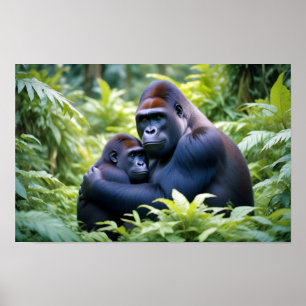 Poster Gorilla Animal Nature Wildlife Affecting Caring