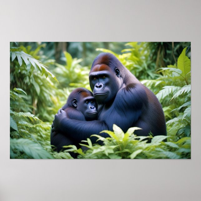 Poster Gorilla Animal Nature Wildlife Affecting Caring (Frente)