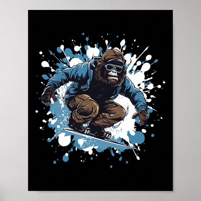 Poster Gorilla Animal Snowboard Esporte Snowboard (Frente)