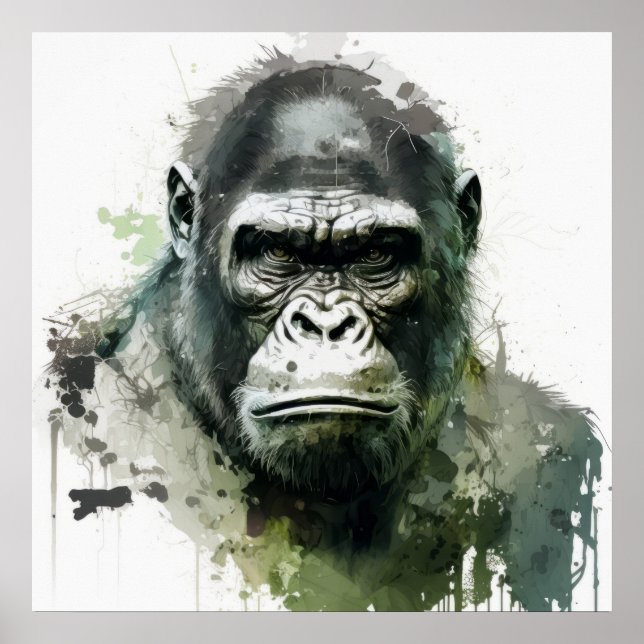 Poster Gorilla Ape Animal Painting Willife Forest (Frente)