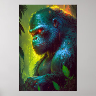 Poster Gorilla Ape Animal Portrait Pintura de Vida Selvag