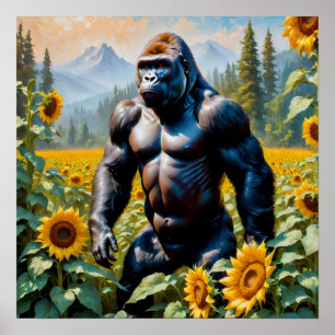Poster Gorilla Ape Em Um Campo De Girassol