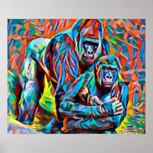 Poster Gorilla Ape Family Abstrato animais de arte selvag