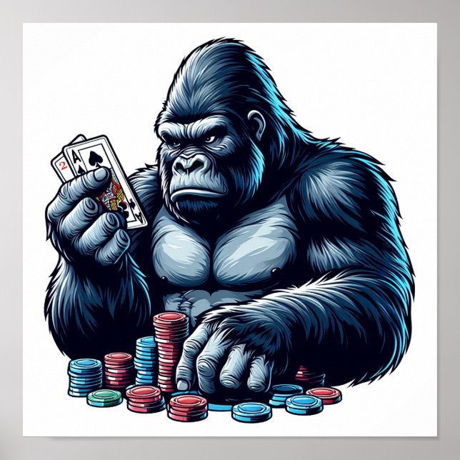 Poster gorilla ape jogando cartas jogando pôquer casino (Frente)