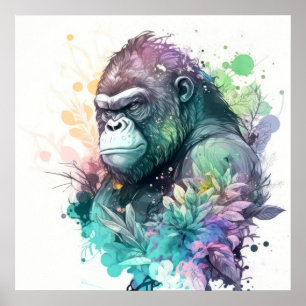 Poster Gorilla Ape Portrait Animal Painting Willife Free