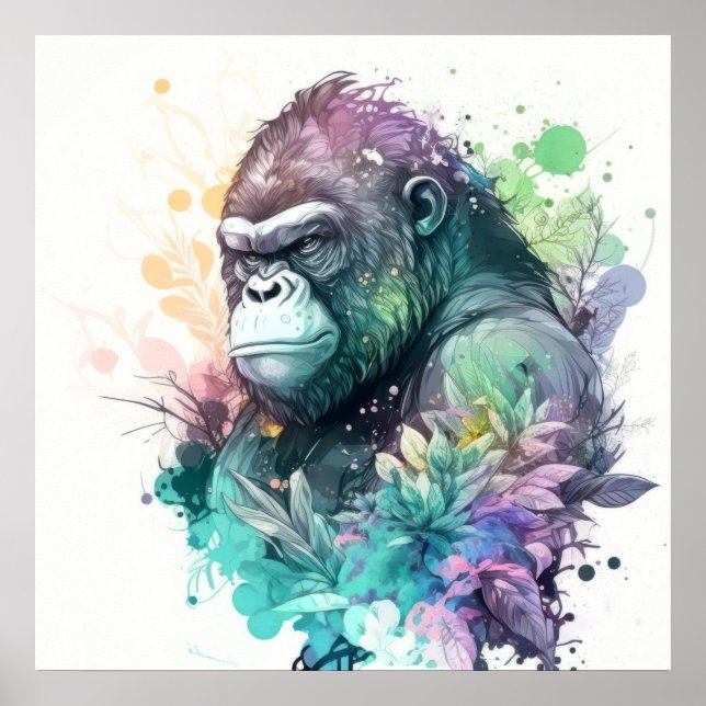 Poster Gorilla Ape Portrait Animal Painting Willife Free (Frente)