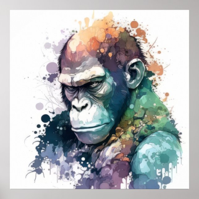 Poster Gorilla Ape Portrait Animal Painting Willife Free (Frente)