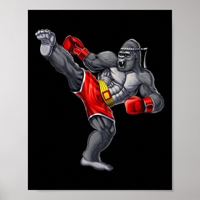 Poster Gorilla Muay Thai Boxe Caratê Kickboxing Artes Mar (Frente)