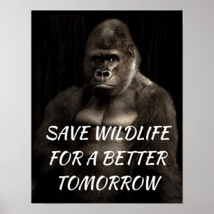 Poster Gorilla, Salve a vida selvagem para um amanhã mel