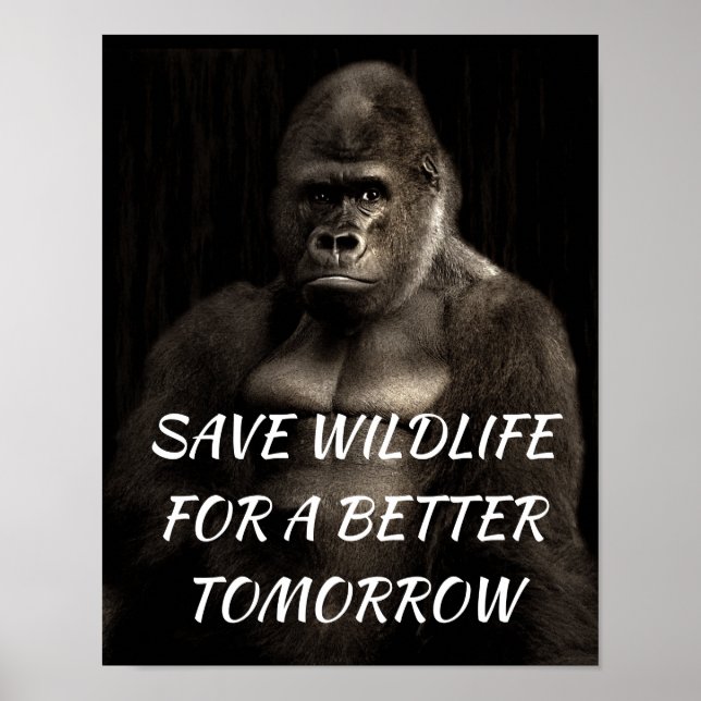 Poster Gorilla, Salve a vida selvagem para um amanhã melh (Frente)