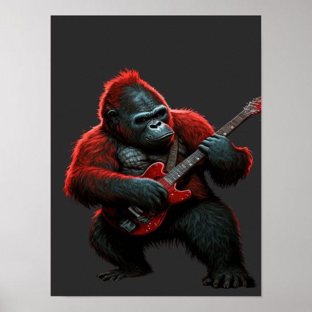 Poster Gorilla Tocando Camisa Lumbar De Camisa De Violão (Frente)