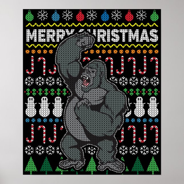 Pôster Gorilla Ugly Christmas Sweater Wildlife Series (Frente)